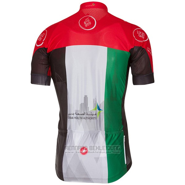 2017 Fahrradbekleidung Dubai Tour Rot Trikot Kurzarm und Tragerhose